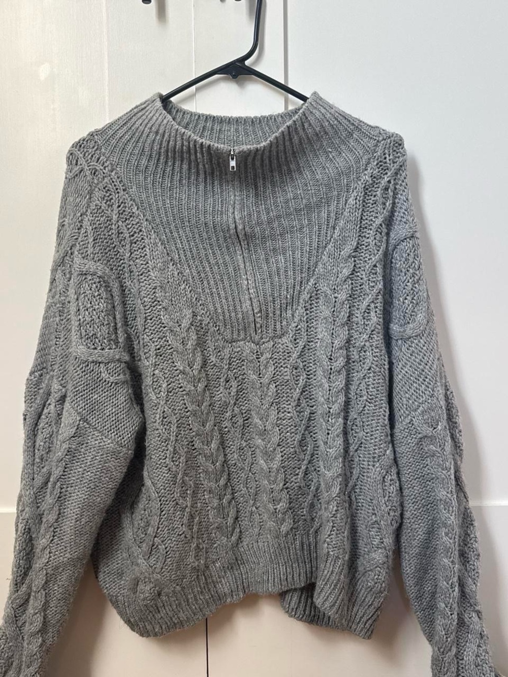 Lucky Brand Gray Cable-Knit Half-Zip Turtleneck Sweater